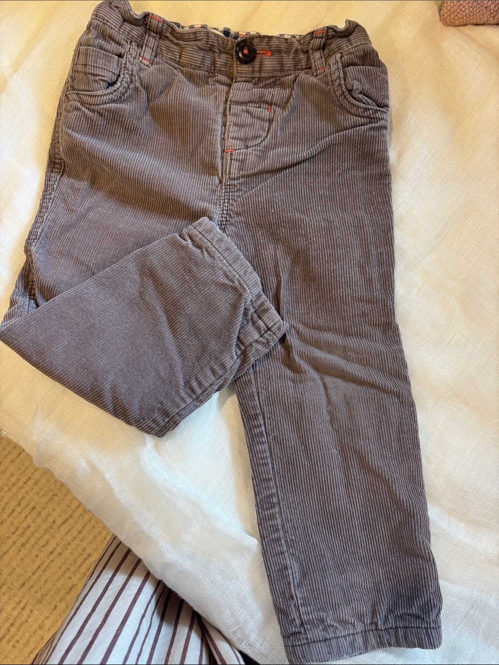 Baby Boden Gray Corduroy Kids Pants with Button Waist